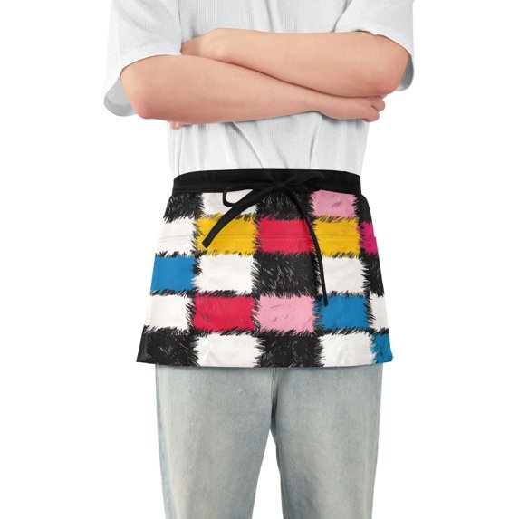 Yayeee Waist Apron with Pockets for Cooking Waterproof Half Server Aprons, White Checkered Pattern