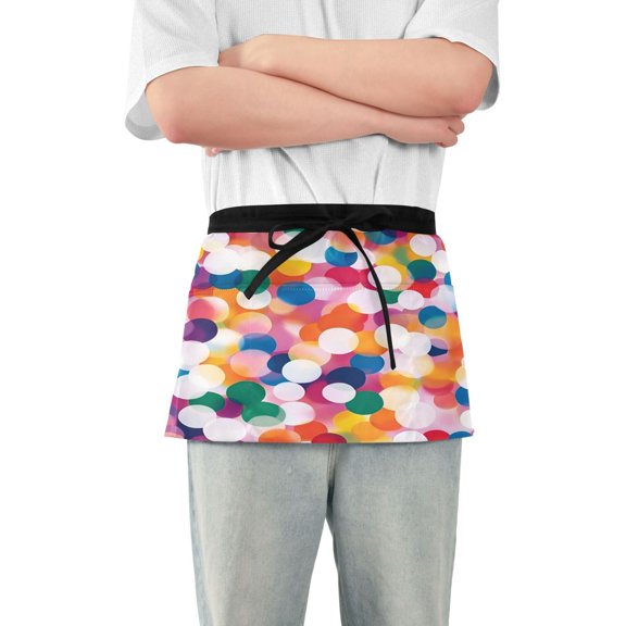 Yayeee Waist Apron with Pockets for Cooking Waterproof Half Server Aprons, White Colorful Circles