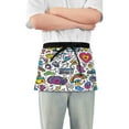 thumbnail image 1 of Yayeee Waist Apron with Pockets for Cooking Waterproof Half Server Aprons, White Doodle Pattern, 1 of 7