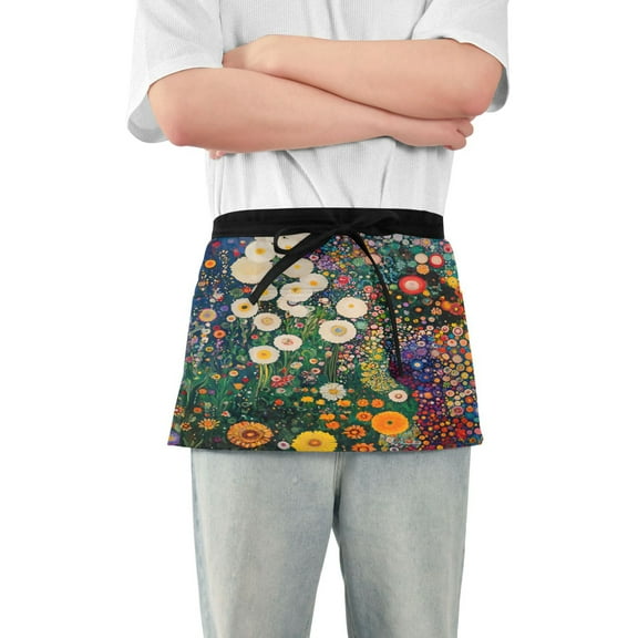 Yayeee Waist Apron with Pockets for Cooking Waterproof Half Server Aprons, White Floral Garden