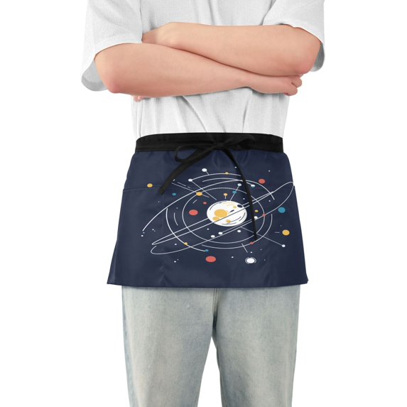 Yayeee Waist Apron with Pockets for Cooking Waterproof Half Server Aprons, White Planet
