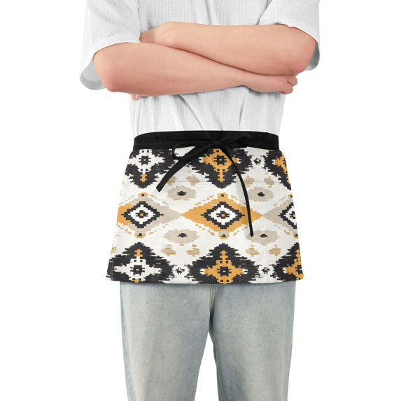Yayeee Waist Apron with Pockets for Cooking Waterproof Half Server Aprons, White and Black