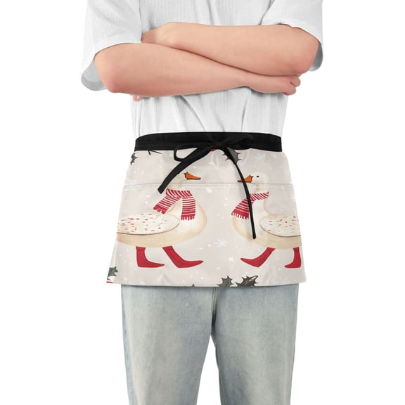 Yayeee Waist Apron with Pockets for Cooking Waterproof Half Server Aprons, Winter Geese