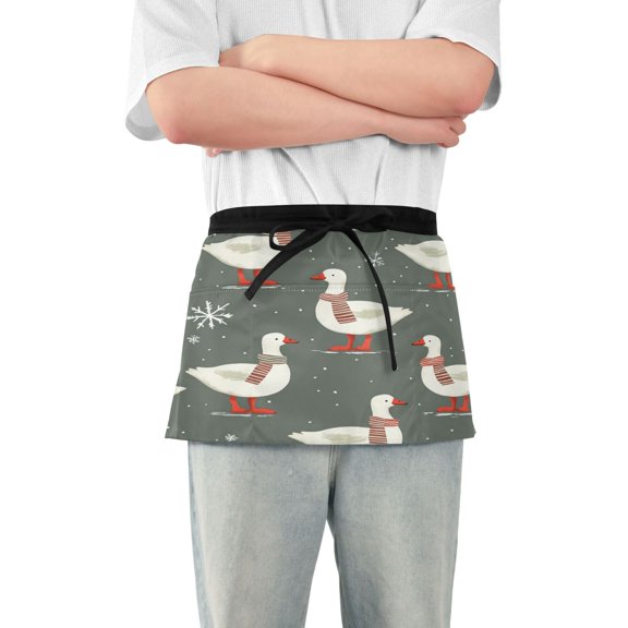 Yayeee Waist Apron with Pockets for Cooking Waterproof Half Server Aprons, Winter Goose