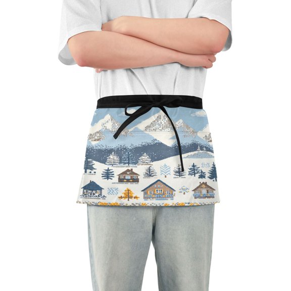 Yayeee Waist Apron with Pockets for Cooking Waterproof Half Server Aprons, Winter Village Serenity