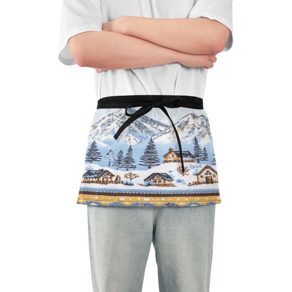 Yayeee Waist Apron with Pockets for Cooking Waterproof Half Server Aprons, Winter Village