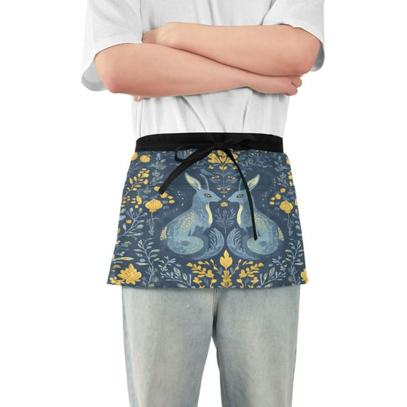 Yayeee Waist Apron with Pockets for Cooking Waterproof Half Server Aprons, Yellow Forest Pattern