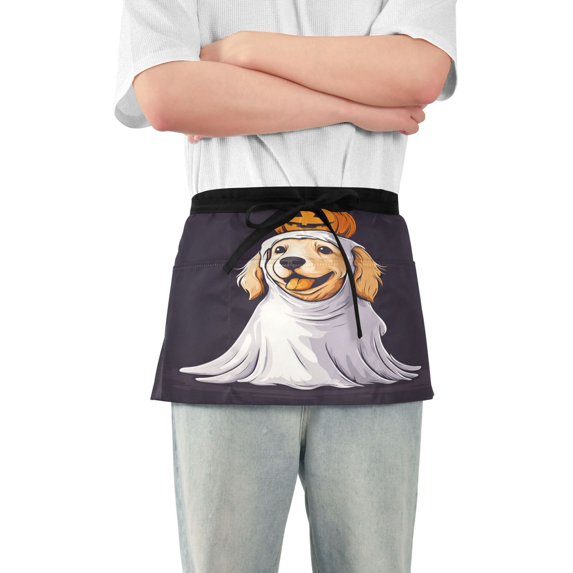 Yayeee Waist Apron with Pockets for Cooking Waterproof Half Server Aprons, Yellow Halloween Dog