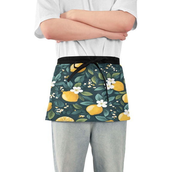 Yayeee Waist Apron with Pockets for Cooking Waterproof Half Server Aprons, Yellow Lemons