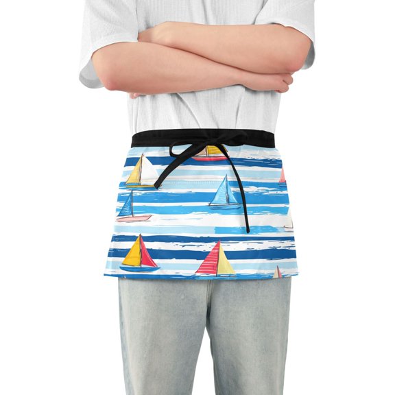 Yayeee Waist Apron with Pockets for Cooking Waterproof Half Server Aprons, Yellow Sailboats