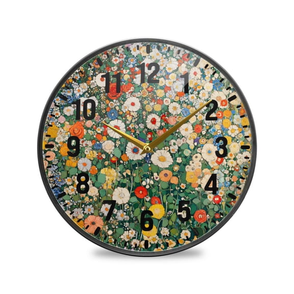 Yayeee Wall Clock Battery Operated 11.9" Silent Quartz Non-Ticking for Living Room Decor, Beige Floral Garden