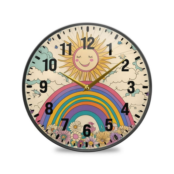 Yayeee Wall Clock Battery Operated 11.9" Silent Non-Ticking for Living Room, Beige Rainbow