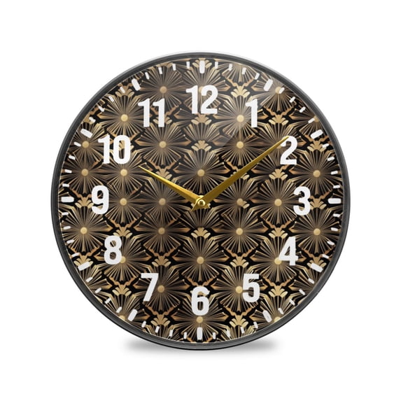 Yayeee Wall Clock Battery Operated 11.9" Silent Quartz Non-Ticking for Living Room Decor, Black Floral Pattern
