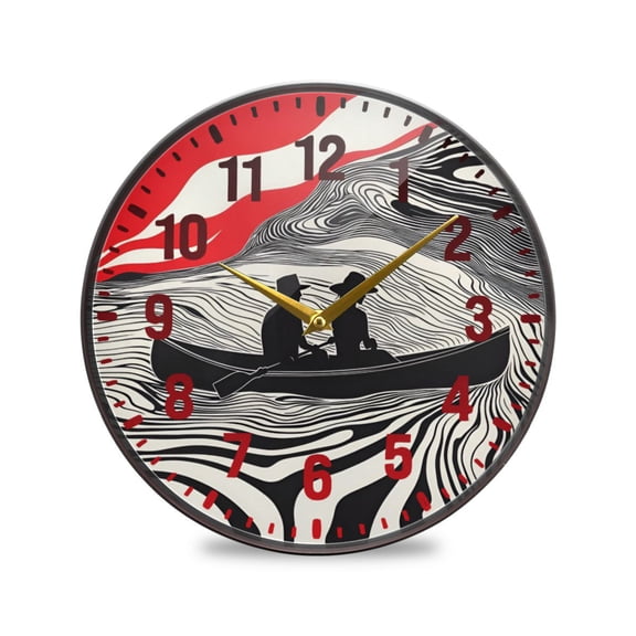 Yayeee Wall Clock Battery Operated 11.9" Silent Non-Ticking for Living Room, Black Illusionary Boat