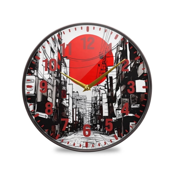 Yayeee Wall Clock Battery Operated 11.9" Silent Non-Ticking for Living Room, Black Streets