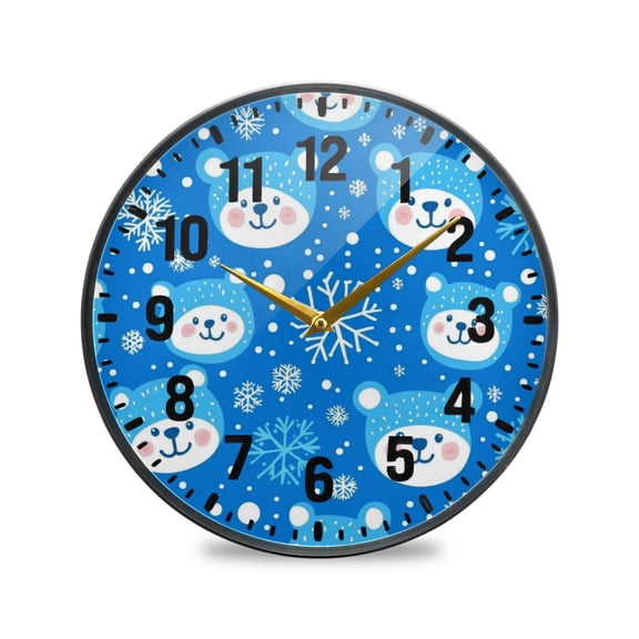 Yayeee Wall Clock Battery Operated 11.9" Silent Quartz Non-Ticking for Living Room Decor, Blue Bears