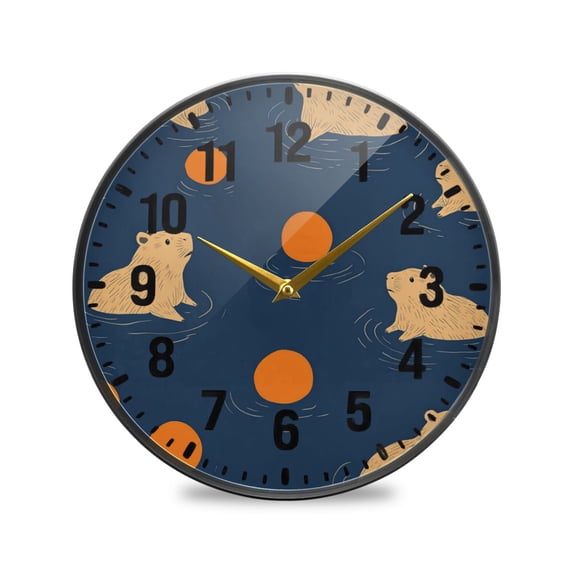 Yayeee Wall Clock Battery Operated 11.9" Silent Quartz Non-Ticking for Living Room Decor, Blue Capybaras