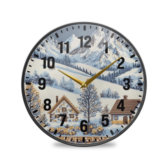 Yayeee Wall Clock Battery Operated 11.9" Silent Quartz Non-Ticking for Living Room Decor, Blue Snowy Mountain