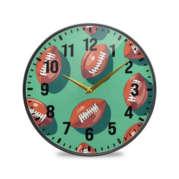 Yayeee Wall Clock Battery Operated 11.9" Silent Non-Ticking for Living Room, Brown American Footballs