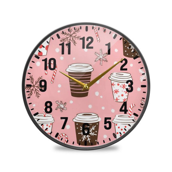Yayeee Wall Clock Battery Operated 11.9" Silent Non-Ticking for Living Room, Brown Hand Drawn Cups