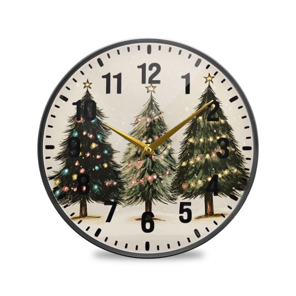 Yayeee Wall Clock Battery Operated 11.9" Silent Quartz Non-Ticking for Living Room Decor, Cartoon Christmas Trees