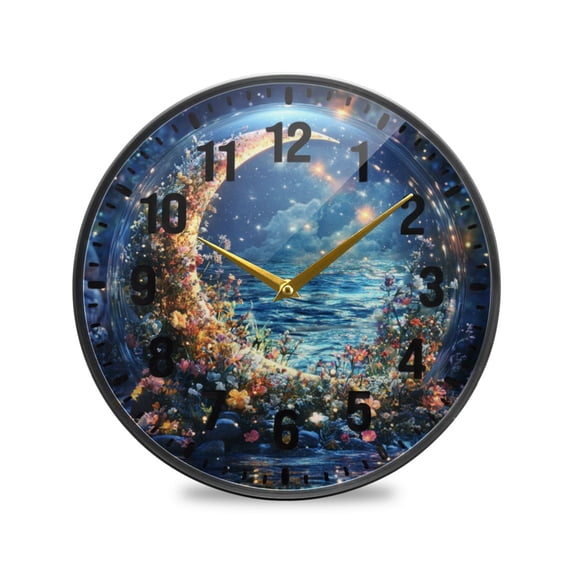 Yayeee Wall Clock Battery Operated 11.9" Silent Quartz Non-Ticking for Living Room Decor, Crystal Moon