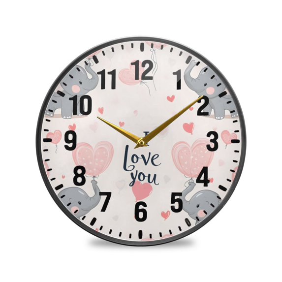 Yayeee Wall Clock Battery Operated 11.9" Silent Quartz Non-Ticking for Living Room Decor, Cute Elephant