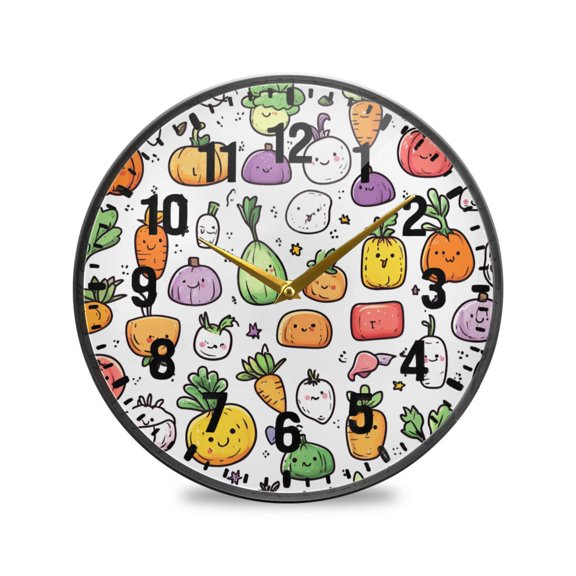 Yayeee Wall Clock Battery Operated 11.9" Silent Quartz Non-Ticking for Living Room Decor, Cute Vegetables