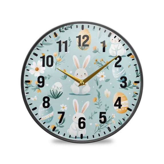 Yayeee Wall Clock Battery Operated 11.9" Silent Quartz Non-Ticking for Living Room Decor, Floral Easter