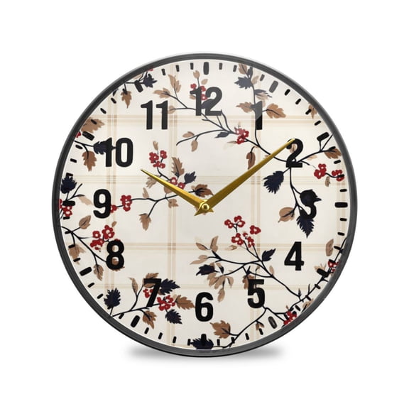 Yayeee Wall Clock Battery Operated 11.9" Silent Quartz Non-Ticking for Living Room Decor, Floral Plaid