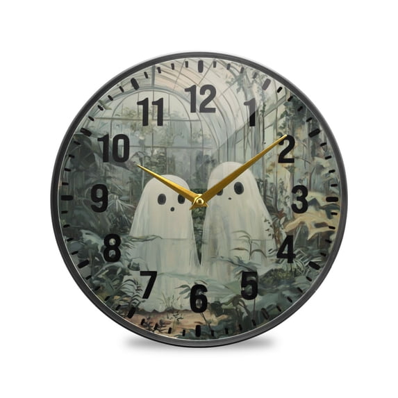 Yayeee Wall Clock Battery Operated 11.9" Silent Quartz Non-Ticking for Living Room Decor, Ghosts Playing in A Garden