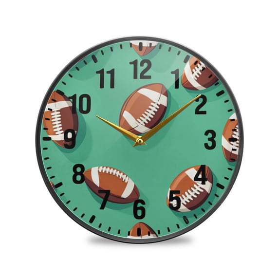 Yayeee Wall Clock Battery Operated 11.9" Silent Non-Ticking for Living Room, Green American Footballs
