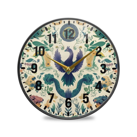 Yayeee Wall Clock Battery Operated 11.9" Silent Non-Ticking for Living Room, Green Animals Pattern