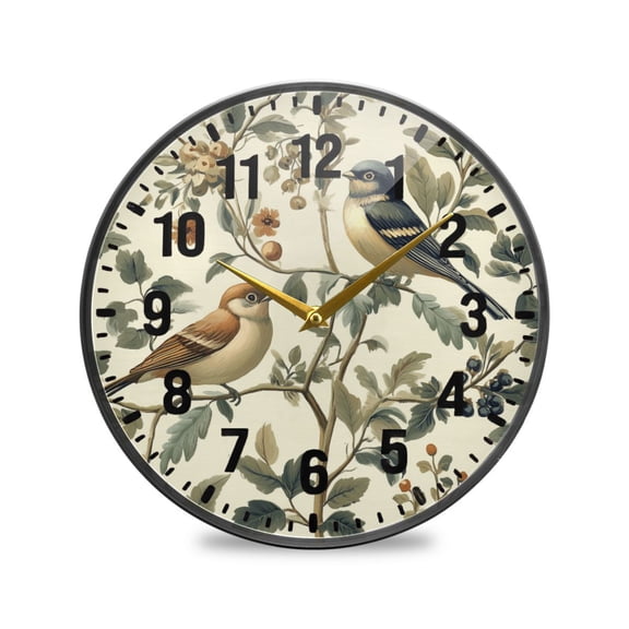 Yayeee Wall Clock Battery Operated 11.9" Silent Quartz Non-Ticking for Living Room Decor, Green Birds