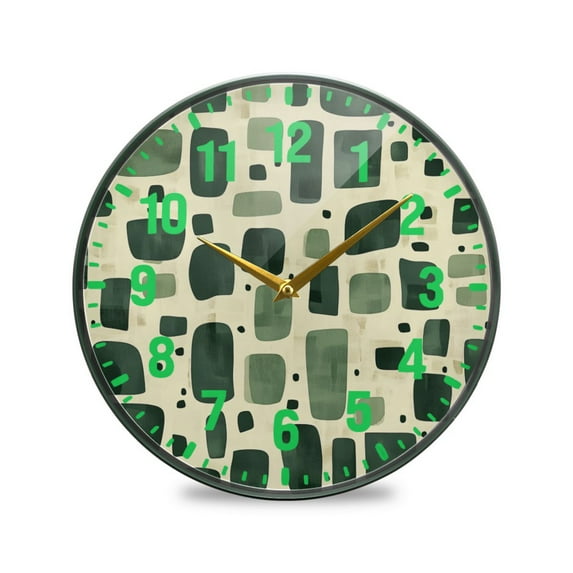 Yayeee Wall Clock Battery Operated 11.9" Silent Quartz Non-Ticking for Living Room Decor, Green Geometric