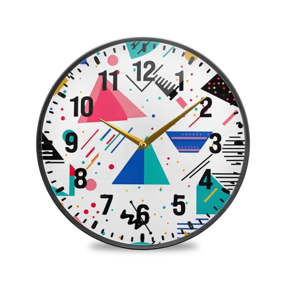 Yayeee Wall Clock Battery Operated 11.9" Silent Quartz Non-Ticking for Living Room Decor, Green Retro Triangles