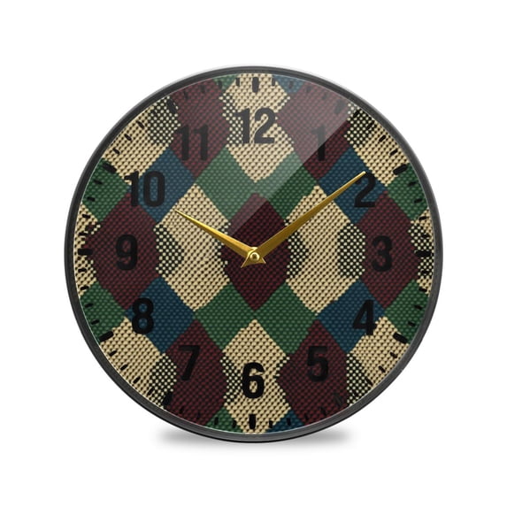 Yayeee Wall Clock Battery Operated 11.9" Silent Non-Ticking for Living Room, Green Tartan Pattern