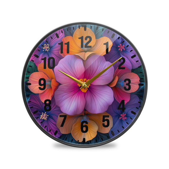 Yayeee Wall Clock Battery Operated 11.9" Silent Quartz Non-Ticking for Living Room Decor, Large Purple Flowers