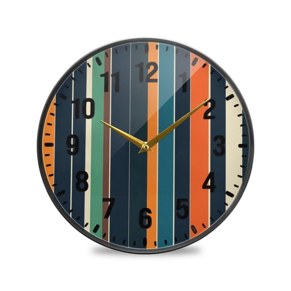 Yayeee Wall Clock Battery Operated 11.9" Silent Quartz Non-Ticking for Living Room Decor, Navy Blue Stripes
