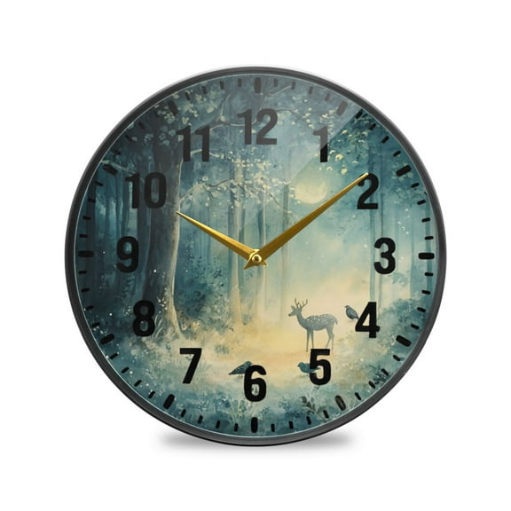 Yayeee Wall Clock Battery Operated 11.9" Silent Quartz Non-Ticking for Living Room Decor, Night Forest Scene