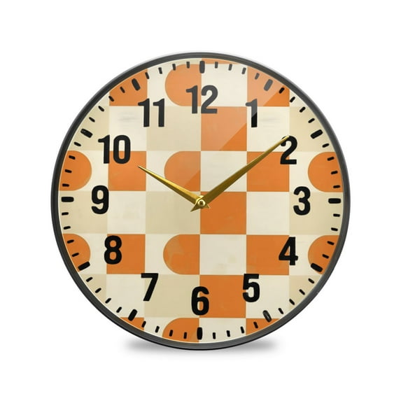 Yayeee Wall Clock Battery Operated 11.9" Silent Quartz Non-Ticking for Living Room Decor, Orange Checkered Pattern