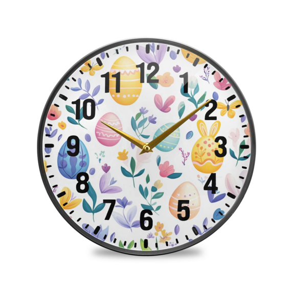 Yayeee Wall Clock Battery Operated 11.9" Silent Non-Ticking for Living Room, Purple Easter Eggs