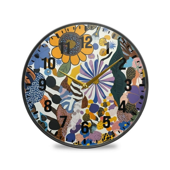 Yayeee Wall Clock Battery Operated 11.9" Silent Non-Ticking for Living Room, Purple Flowers