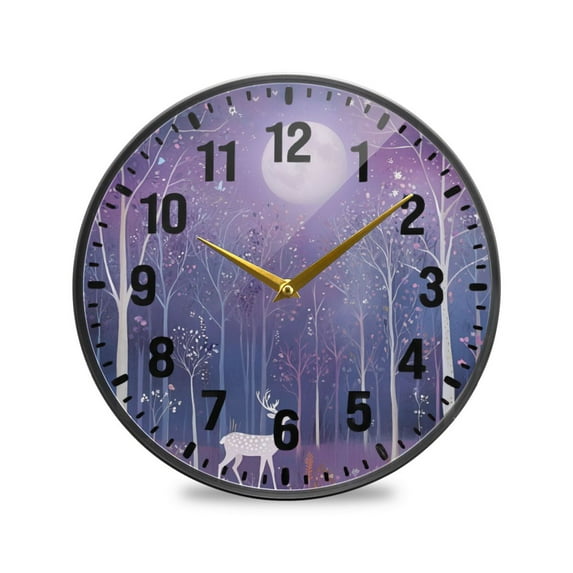 Yayeee Wall Clock Battery Operated 11.9" Silent Non-Ticking for Living Room, Purple Forest