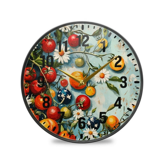 Yayeee Wall Clock Battery Operated 11.9" Silent Non-Ticking for Living Room, Red Tomatoes
