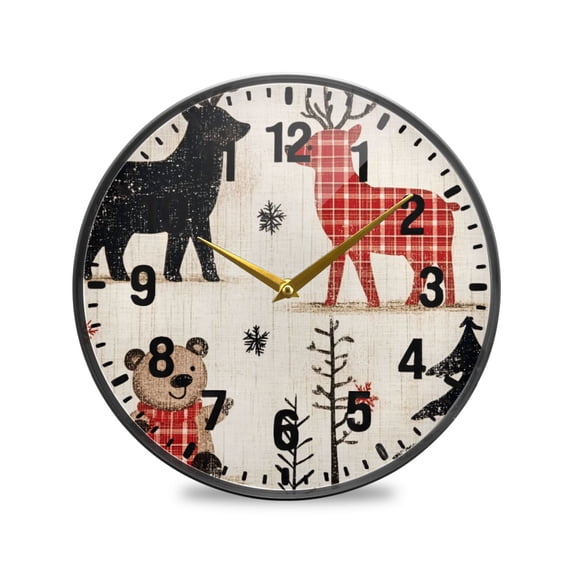 Yayeee Wall Clock Battery Operated 11.9" Silent Quartz Non-Ticking for Living Room Decor, Retro Christmas Forest