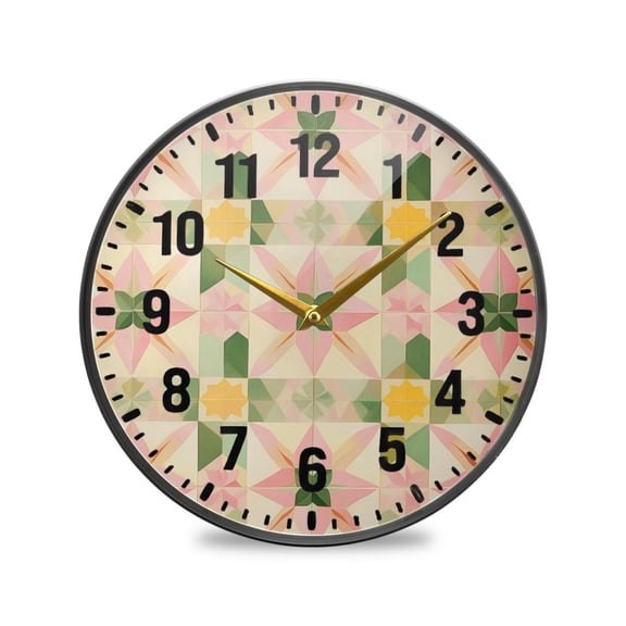 Yayeee Wall Clock Battery Operated 11.9" Silent Quartz Non-Ticking for Living Room Decor, Retro Pink Stars
