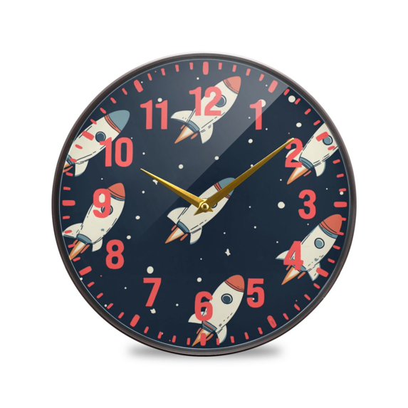Yayeee Wall Clock Battery Operated 11.9" Silent Quartz Non-Ticking for Living Room Decor, Rocket Pattern