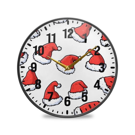 Yayeee Wall Clock Battery Operated 11.9" Silent Quartz Non-Ticking for Living Room Decor, Santa Hats Pattern