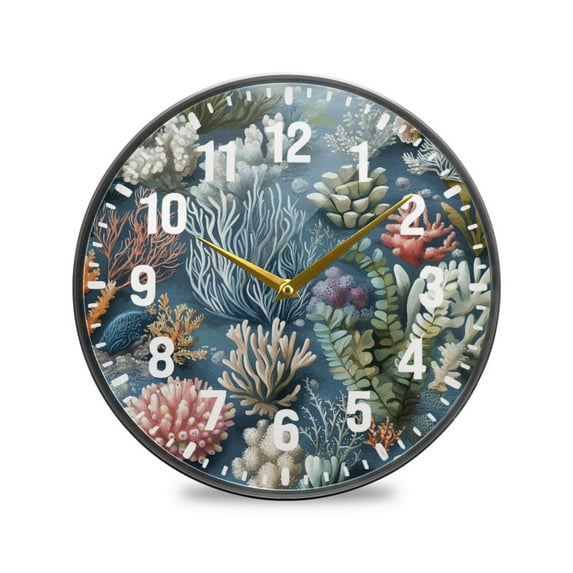 Yayeee Wall Clock Battery Operated 11.9" Silent Non-Ticking for Living Room, Sea Plants Pattern